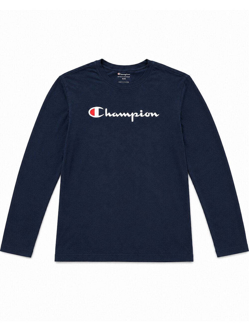 Champion Authentic Athleticwear Men M Navy Blue Long Sleeve Shirt Script Logo